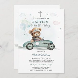 Invitación Primer cumpleaños y bautismo de Bear Boy