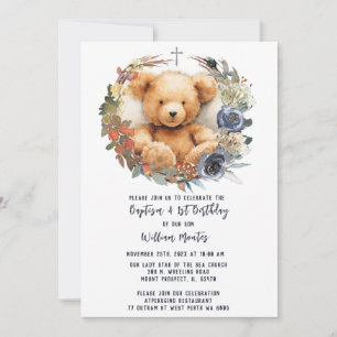 Invitación Primer cumpleaños y bautismo de Bear Boy