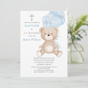 Invitación Primer cumpleaños y bautismo de Bear Boy