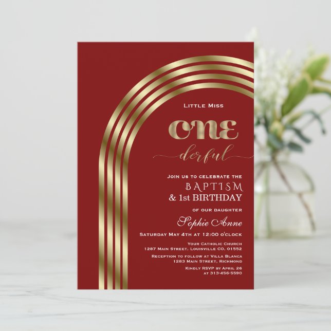 Invitación Primer cumpleaños y bautismo del Chica de Borgoña  (Anverso de pie)