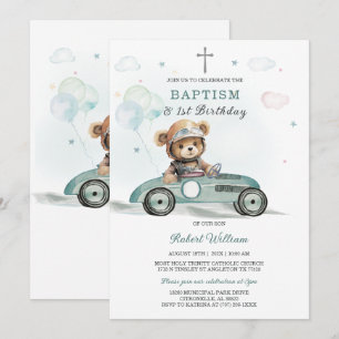 Invitación Primer Cumpleaños y Bautizo de Bear Boy