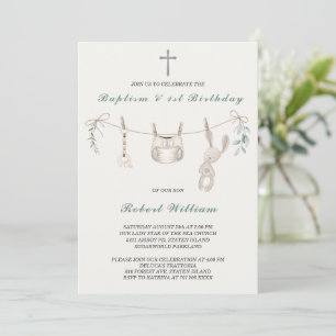 Invitación Primer cumpleaños y bautizo de niño Boho