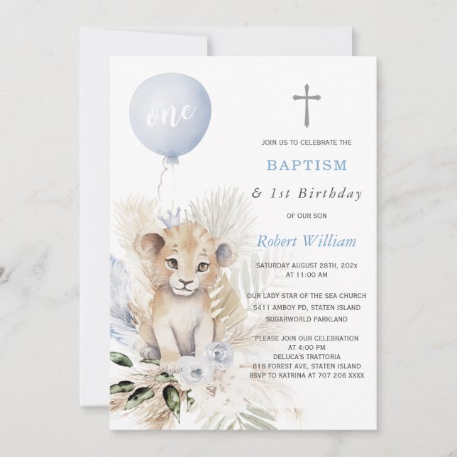 Invitación Primer Cumpleaños y Bautizo del Príncipe León (Anverso)