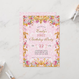 Invitación Primer Día Barroco Rococo del Oro Pastel Rosa