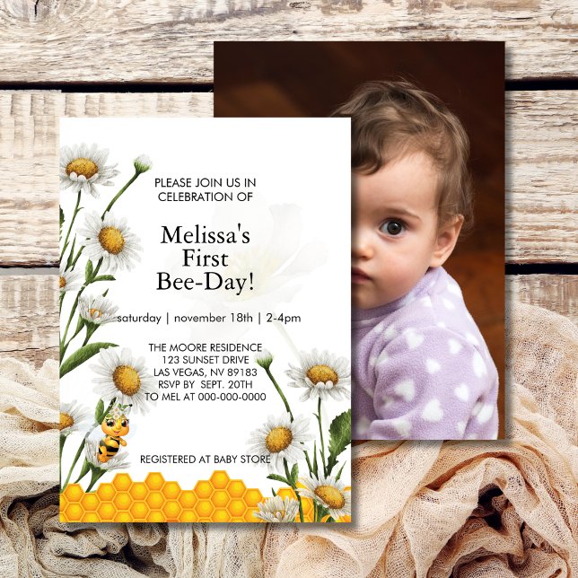 Invitación Primer Día de Abeja Cumpleaños Abeja Amarilla Hone (Subido por el creador)