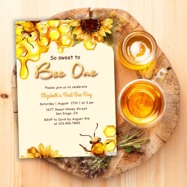 Invitación Primer Día de Abeja de Abeja Amarillo Primer Cumpl (Subido por el creador)