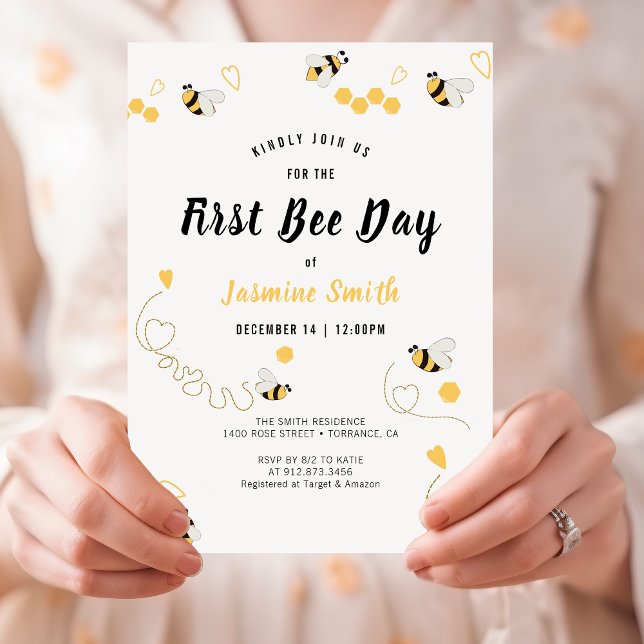Invitación Primer Día de Abeja Día de Abeja Género Neutral (Bee)