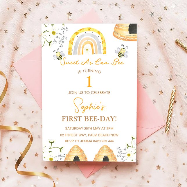 Invitación Primer Día De Abejas Dulce Como Puede Ser Cumpleañ (Subido por el creador)