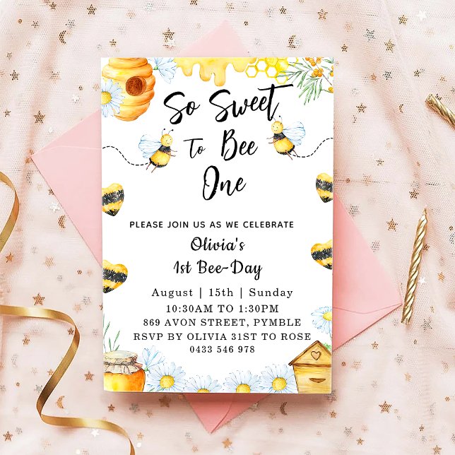 Invitación Primer Día De Abejas Tan Dulce Para Ser Una Abeja (Subido por el creador)