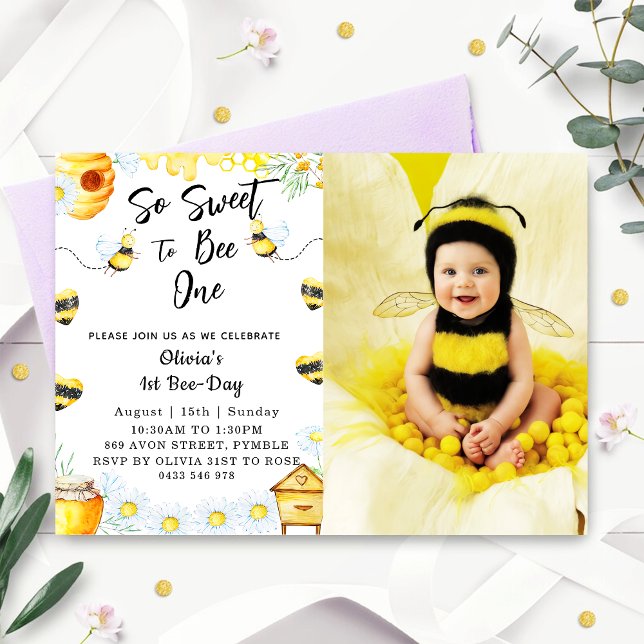 Invitación Primer Día De Abejas Tan Dulce Para Ser Una Foto D (Subido por el creador)