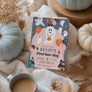 Invitación Primer Día de Boo Globos de Fantasmas Lindos Cumpl