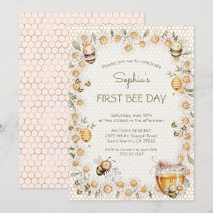 Invitación Primer día de la abeja Cumpleaños Flores de margar