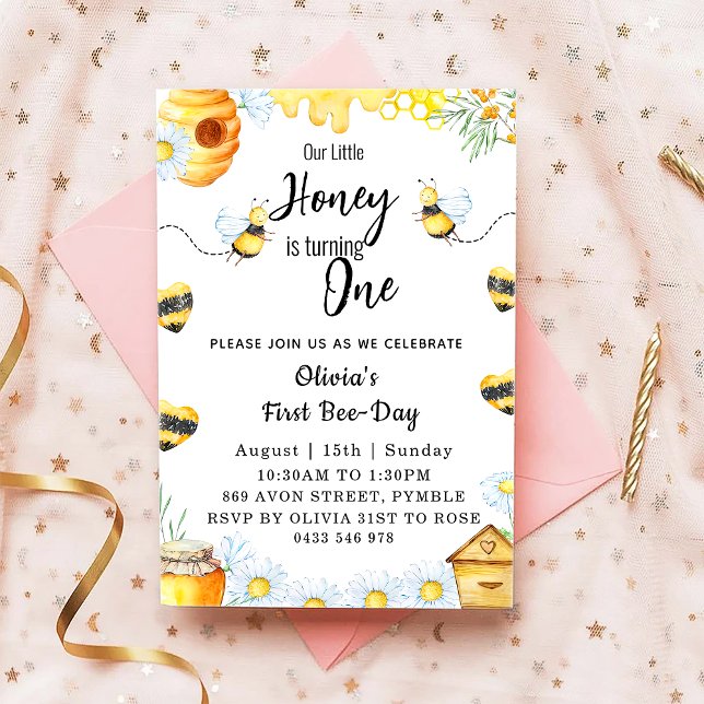 Invitación Primer Día de la Abeja Nuestra Pequeña Miel cumple (Subido por el creador)