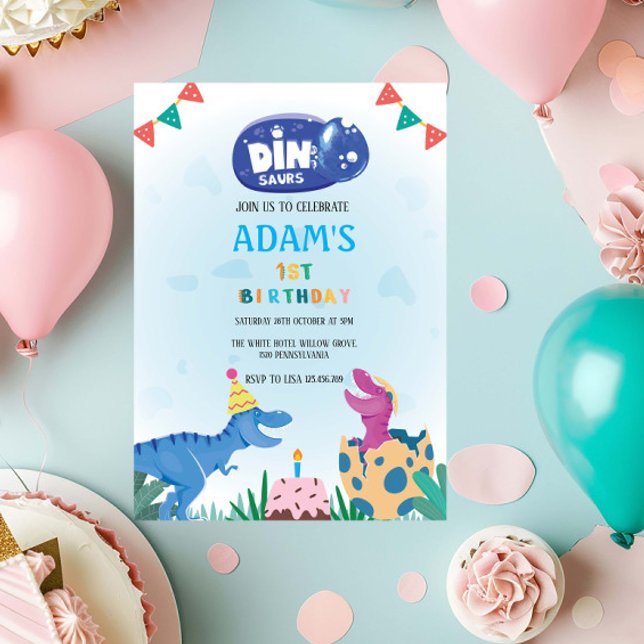 Invitación Primer dinosaurio rosa y azul de cumpleaños (Subido por el creador)