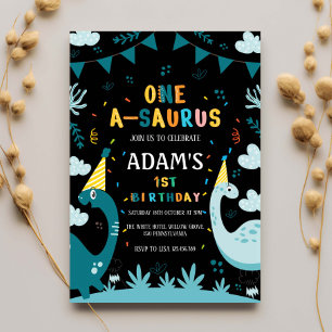 Invitación Primer Dinosaurio Verde de Cumpleaños