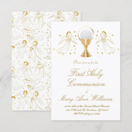 Invitación Primer diseño de ángeles de oro de chica católico