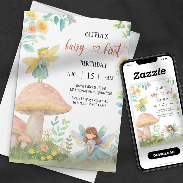 Invitación Primer Fairy Magical Watercolor Mushroom Cumpleaño (Subido por el creador)