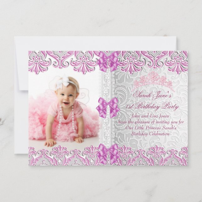 Invitación Primer Fiesta Chicas de cumpleaños, princesa de fo (Anverso)
