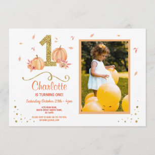 Invitación Primer Fiesta de calabaza un cumpleaños de  foto i