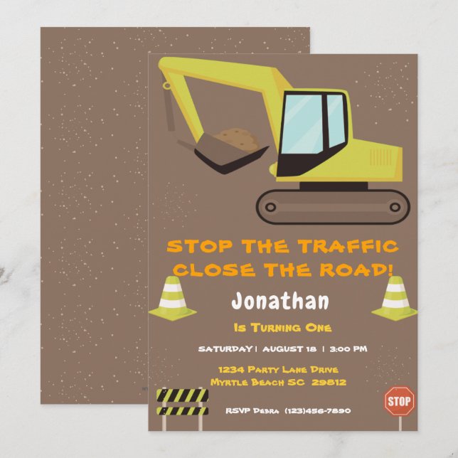 Invitación Primer Fiesta de Construcción de Niños de Cumpleañ (Anverso / Reverso)