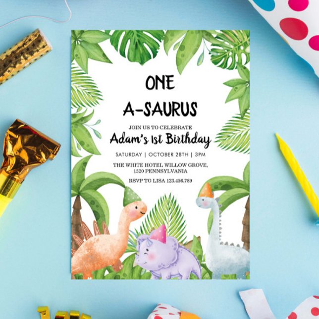 Invitación Primer Fiesta de cumpleaños acuarela Dinosaurios (Subido por el creador)