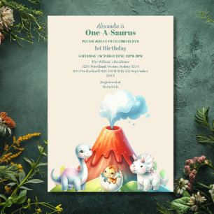 Invitación Primer Fiesta de cumpleaños acuarela Dinosaurios