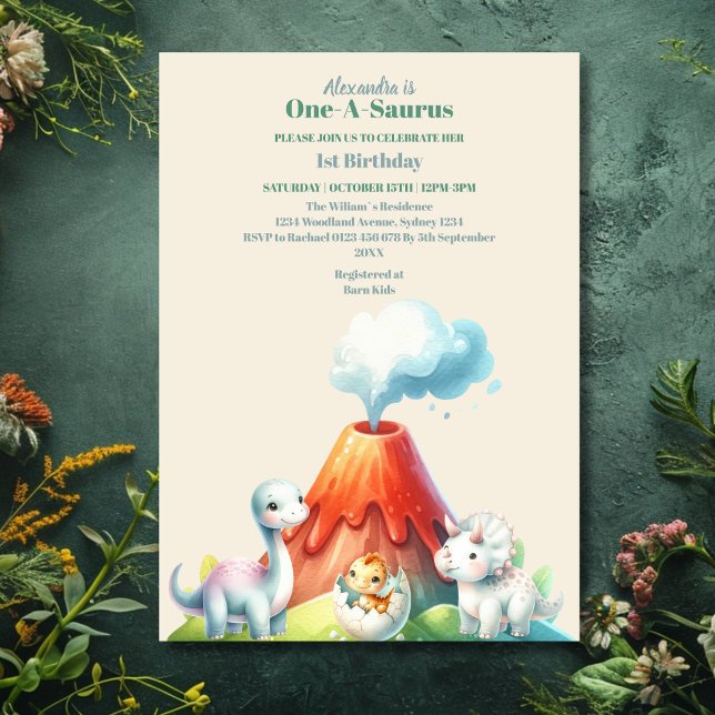 Invitación Primer Fiesta de cumpleaños acuarela Dinosaurios (Subido por el creador)