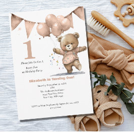 Invitación Primer Fiesta de cumpleaños bebé niña lobo de oso
