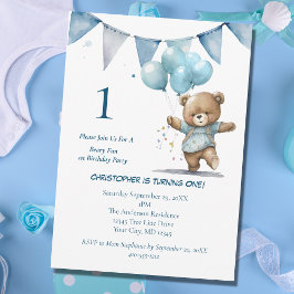 Invitación Primer Fiesta de cumpleaños bebé niño oso globos d