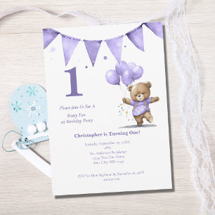 Invitación Primer Fiesta de cumpleaños bebé niño oso globos d