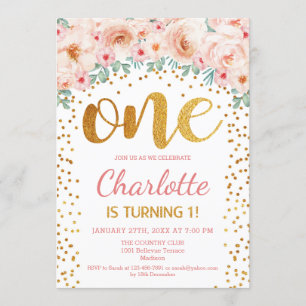 Invitación Primer Fiesta de cumpleaños - Blanco Oro Rosa