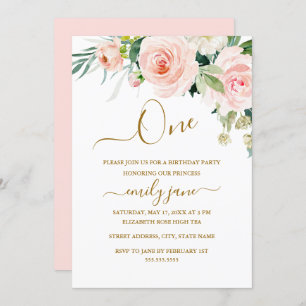 Invitación Primer Fiesta de cumpleaños de Floral de Oro Rosa
