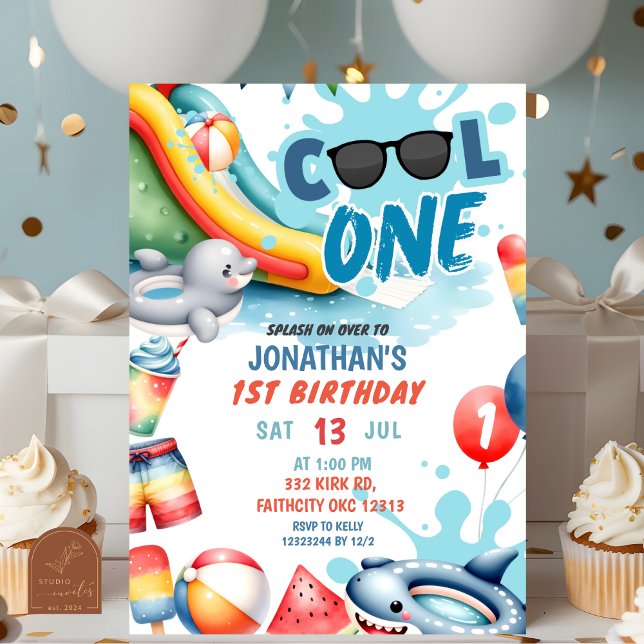 Invitación Primer Fiesta de cumpleaños de Guay One Pool (Subido por el creador)