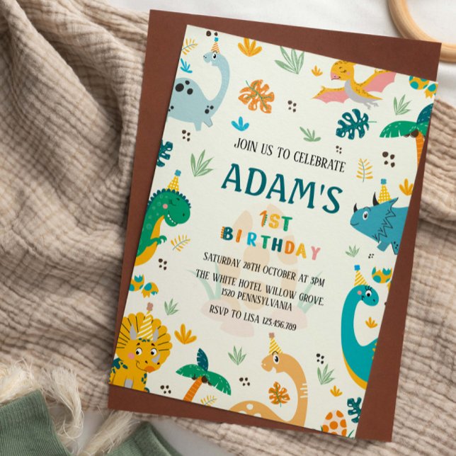 Invitación Primer Fiesta de cumpleaños de origen dinosaurio B (Subido por el creador)