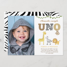 Invitación Primer Fiesta de cumpleaños de Safari en español,