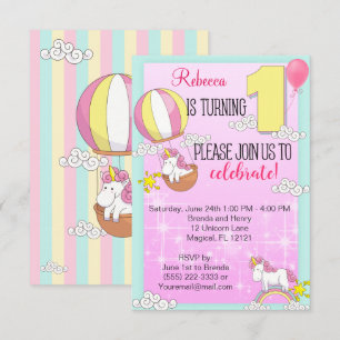 Invitación Primer Fiesta de cumpleaños de Unicorn Rainbow
