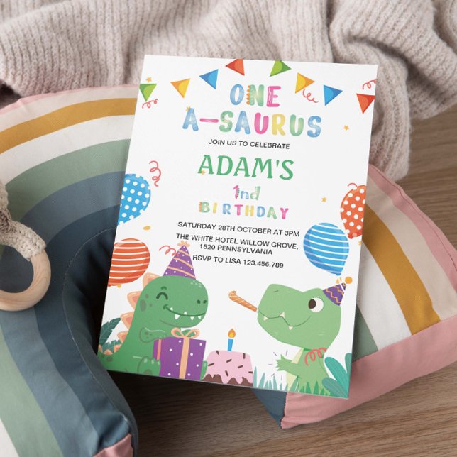 Invitación Primer Fiesta de cumpleaños Dinosaurio y Pastel (Subido por el creador)