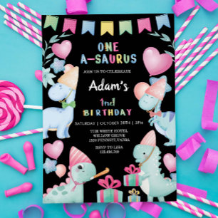 Invitación Primer Fiesta de la acuarela de cumpleaños Dinosau