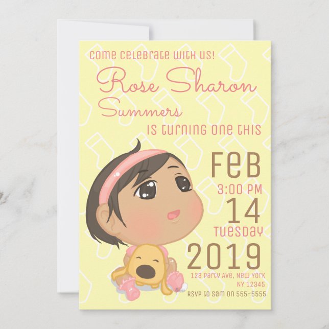 Invitación Primer fiesta de la niña del cumpleaños del rosa y (Anverso)