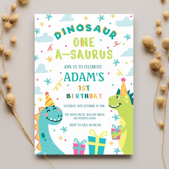 Invitación Primer Fiesta de los dinosaurios verdes y azules d (Subido por el creador)