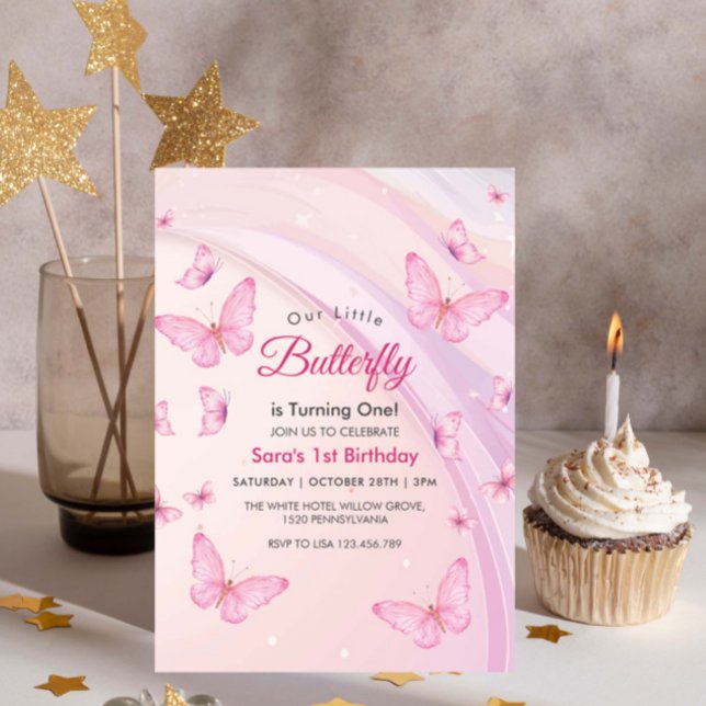 Invitación Primer Fiesta de Nacimiento de Niña Mariposas (Subido por el creador)