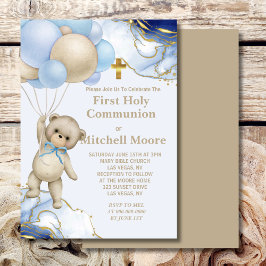 Invitación Primer globo de Oso de Comunión Santo Bear Blue Go