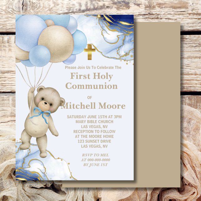 Invitación Primer globo de Oso de Comunión Santo Bear Blue Go (Subido por el creador)
