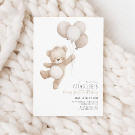 Invitación Primer globo neutral beary Beige primer cumpleaños