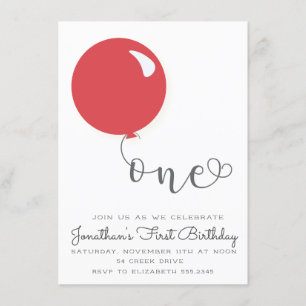 Invitación Primer globo rojo de cumpleaños
