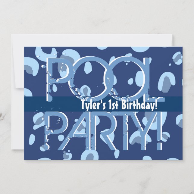 Invitación Primer grupo de cumpleaños Fiesta Blue White Templ (Anverso)