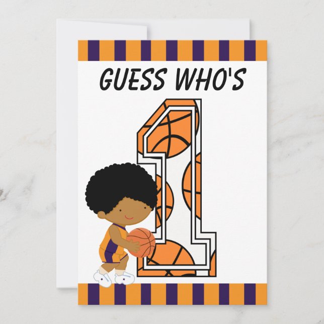 Invitación Primer Jugador de Baloncesto Púrpura y Naranja (Anverso)
