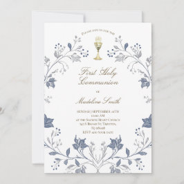 Invitación primer marco azul elegante de la comunión