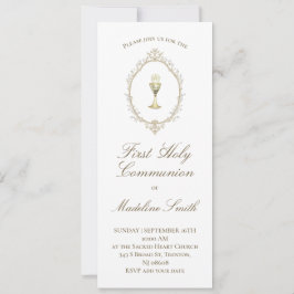 Invitación primer marco beige elegante de la comunión