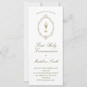 Invitación primer marco beige elegante de la comunión